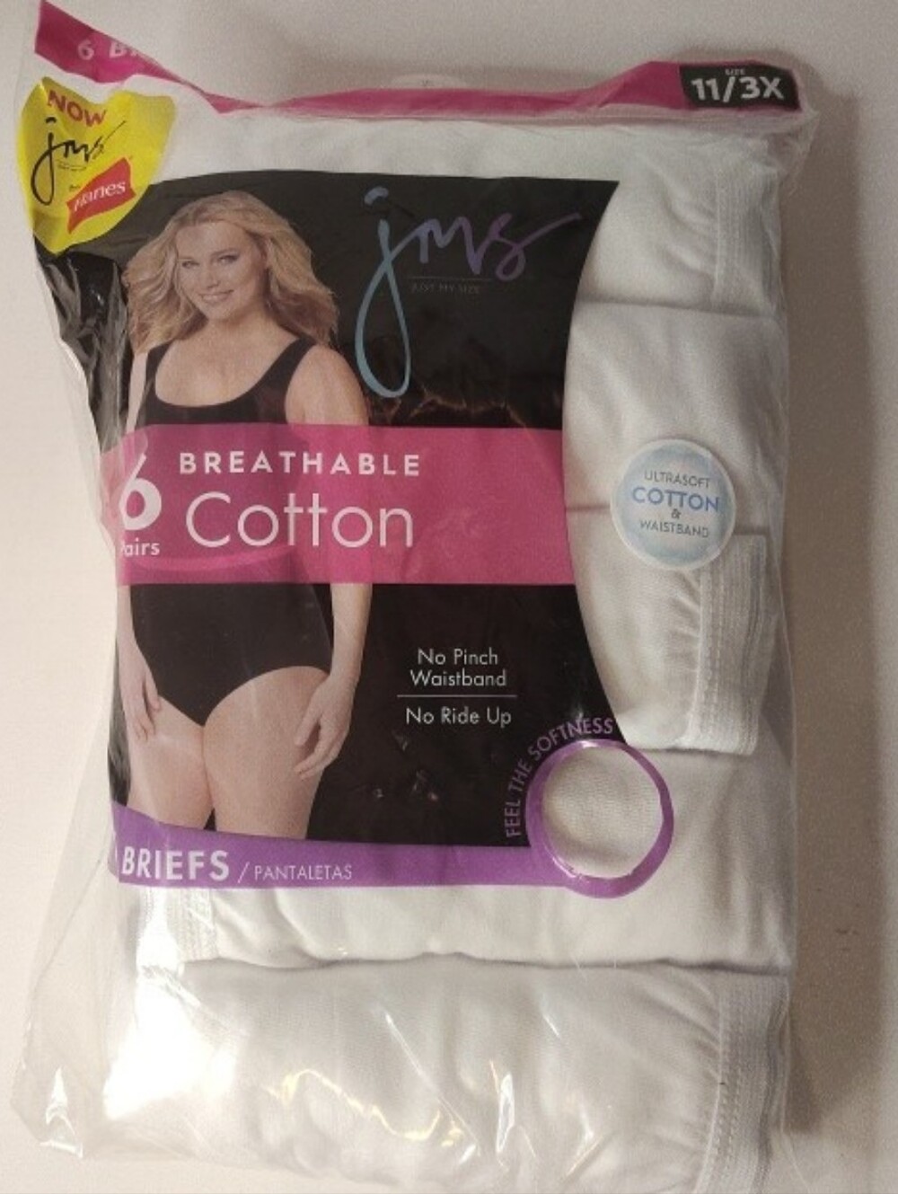 Just My Size JMS Women's Breathable Cotton Briefs White Size 11 6-Pack NIP